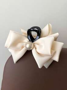 1件装女士优雅多层缎面仿珍珠蝴蝶结发爪，迷人布艺蝴蝶结发夹，适合浓密头发，适合日常和派对佩戴，女士头巾冬季发饰，女士发爪夹 - 彩色 - 查看 6