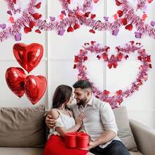 3/1pc Valentine's Day Wire Wreath, Red Heart-Shaped Wire Wreath Decoration, Red And White Twisted Wire Wreath, Valentine's Day 6.56 Ft Heart-Shaped Wire Wreath, Suitable For Wedding Parties, Home, And Everyday Decorations. - Multicolor - View 3
