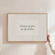 1pc Framed/Unframed Kisses If You Do Dishes Funny Quote Canvas Poster Cozy Beige Stripes Kitchen Wall Art Print Dining Room Decor Funky Painting For Living Room,Bedroom,Modern Home Decoration - Multicolor - View 1