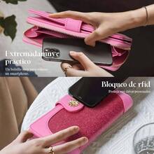 Cartera Mujer Pequeo con RFID Bloquea, Monedero Bifold para Tarjetas, Billetera de Piel Plegable con Bolsillo, Tarjetero Minimalista con Ventana de Identificacin para Chica Mujer - Rosa grande - Ver 6