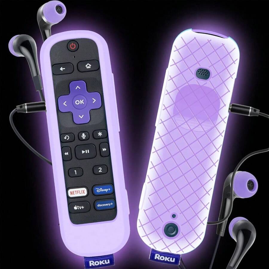 Case For Roku Voice Remote Pro, Cover For Roku Headphone Remote Rechargeable Controller Silicone Battery Cover Sleeve Skin Glow In The Dark Purple - Tím rực rỡ - Xem 1