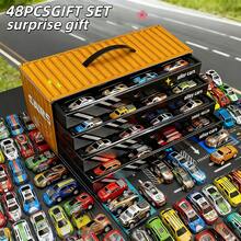 48件套黄色赛车玩具套装，带车库收纳盒 - 男女皆宜的赛车系列 - 收藏版。套装包含地图、停车场、赛道和一个四层停车库。互动玩具。适合作为节日礼物、返校礼物、万圣节礼物、圣诞节礼物或儿童惊喜礼物。黄色赛车玩具套装。玩具车套装，最佳礼物之选。