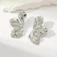 Women's Half-Dore Petal Hammered Silver Plated Luxury Elegant Fashion - 銀色 - 查看 1