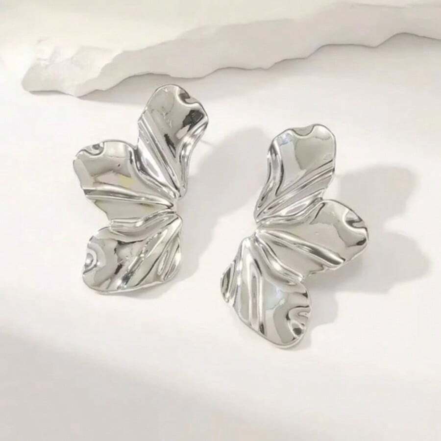 Women's Half-Dore Petal Hammered Silver Plated Luxury Elegant Fashion - 銀色 - 查看 1