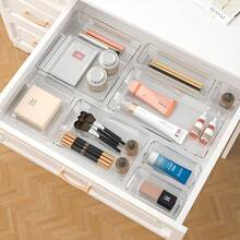 1/2/5/7/11/18/25/37 قطعة من مقسمات الأدراج البلاستيكية الشفافة، مجموعة منظم الأدراج، صناديق تخزين المكياج، مناسبة لتخزين مستحضرات التجميل والمجوهرات والحمام والأغراض الصغيرة، كذلك للغرفة والمكتب - شفاف - مشاهدة 3