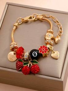 1 pezzo Braccialetto con pendente alla moda con strass e perline, a fiocco, a 5 petali, a stella, a ciliegia, per donne - Braccialetto - Visualizzare 1