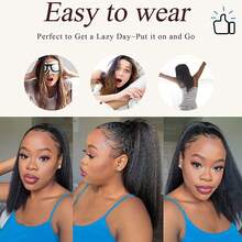 Yaki Claw Clip Hair Extensions Synthetic Kinky Straight Hair Extensions Ponytail Black Fluffy Thick Ponytails - Multicolor - View 8