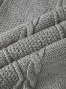 两件套女士时尚休闲蝙蝠袖毛衣和修身半裙套装，优雅女士秋冬装 - 灰色 - 查看 9