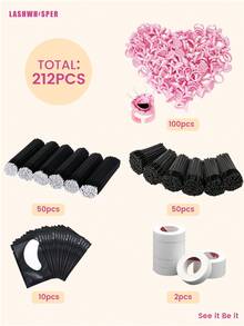 212pcs/325pcs Eyelash Extension Starter Kit (Suitable For Beginners) - Includes Glue Rings, Cotton Swabs, Eyelash Brushes, Tape And Eye Patches For DIY Eyelash Extension - Black - View 2