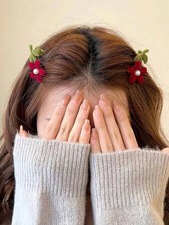 2pcs Elegant Faux Pearl Flower Hair Clips, Side Bangs Hair Accessories, Claw Clips, Hair Slide, Hair Barrettes