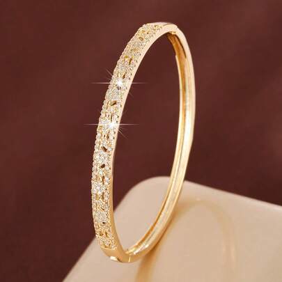 1pc Elegant Starry Geometric Design Cubic Zirconia Inlaid Women Bracelet, Casual Gift