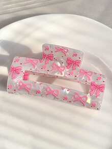 Cute Pink Bow Heart Acrylic Hair Claw Clip, Suitable For Women - Valentine's Day Hair Accessory, Fashionable Shiny Hair Clip, Fits Thick/Thin Hair Fashion Hair Clutch Elegant Hair Jaw Clip Valentine's Day Accessories Gift - Multicolor - View 5