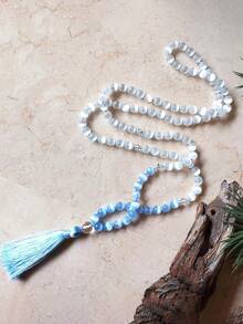 108 Beads Knotted Necklace, Bohemian Tassel Necklace, Gypsum Bead Necklace For Yoga Meditation, Purify, Soothe, Calm, Healing, Women - Multicolor - View 1