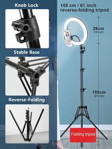 AXNEN 10英寸可拆卸自拍环形灯，3种色温，10级亮度，LED环形灯，适用于直播、摄影、化妆、自拍，兼容智能手机，包含柔性三脚架和手机支架