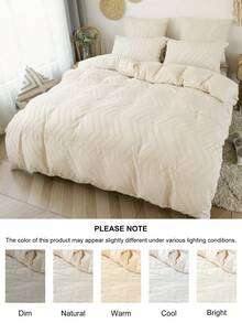 3pcs Bohemian Style Wave Floral Patterned Polyester Fiber Quilt Cover Three-Piece Set, Simple Japanese-Style Khaki Crafted Polyester Quilt Cover Set Suitable For All Seasons - Khaki - View 2