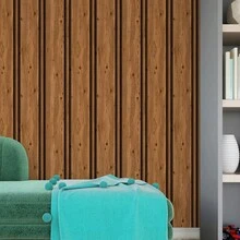 Adhesive Wallpaper With Rustic Wood Ribbed Pattern, Natural Oak, Thick Strips - Multicolored 5 - View 3