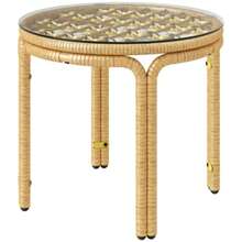 Outsunny Round Polyrattan Side Table With Glass Tabletop, Bedside Table, Garden Table, Garden Furniture, Coffee Table, Sofa Table For Living Room, Garden, Patio, Balcony, Ø50 Cm, Yellow - Brown - View 8