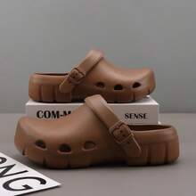 男士休闲拖鞋，情侣镂空厚底慵懒穆勒鞋，沙滩凉鞋，透气男士拖鞋，秋冬款 - 咖啡棕 - 查看 3