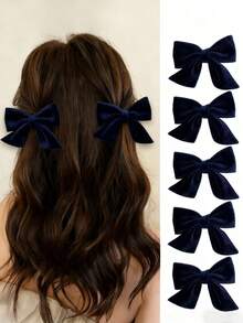 1/5件套天鹅绒蝴蝶结发夹，优雅发饰，适合日常佩戴，圣诞节、情人节等场合，女士蝴蝶结发饰，冬季派对发带，爪夹，发夹，发卡