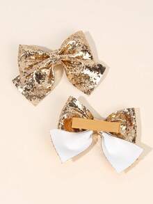 2pcs Sparkling Plain Hair Bows For Girls Gold Sequins Covered Bow Alligator Clips Party Dance Party Hair Clips Shiny Girls Pigtail Bows Barrettes Kids Hair Accessories - Vàng - Xem 4