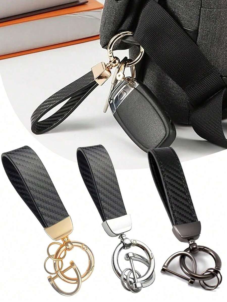 Premium Carbon Fiber PU Leather Keychain With Creative Mesh Bracelet And Car Remote Control Pendant - Minimalist And Elegant Hanging Accessory - one-size - View 1