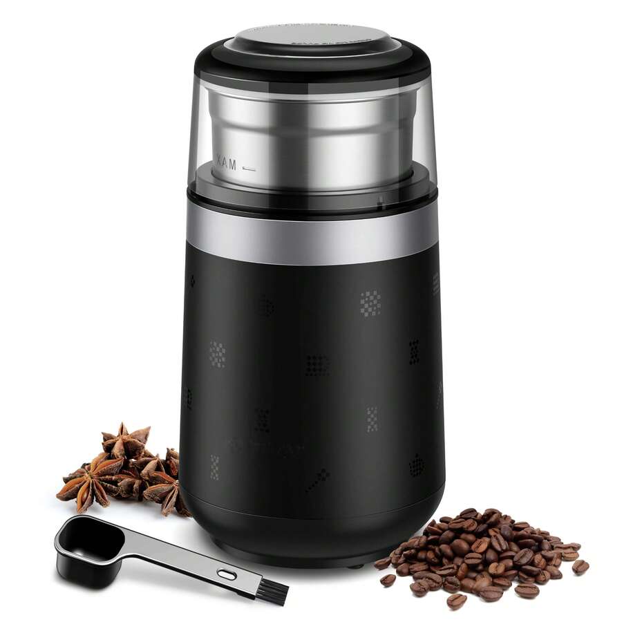 Adjustable Coffee Grinder Electric, Super Silent Electric Coffee Bean Grinder With Time-Memory Adjustment And Multi-Functional Stainless Steel Cup For Spices, Herbs, And Nuts Grinding, Black. - 查看 1