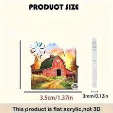 2D flat red farm landscape painting acrylic pendant earrings, fashionable jewelry, party gifts, holiday gifts for family and friends - Multicolor - Ver 5