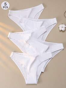 5件装女士低腰纯色透气亲肤内裤