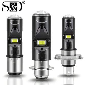 S&D Faro LED H4 H6 para motocicleta, bombilla LED BA20D P15D, súper brillante 12000LM, luz de carretera/luz de cruce, luz antiniebla con lente para luz de motocicleta 12V