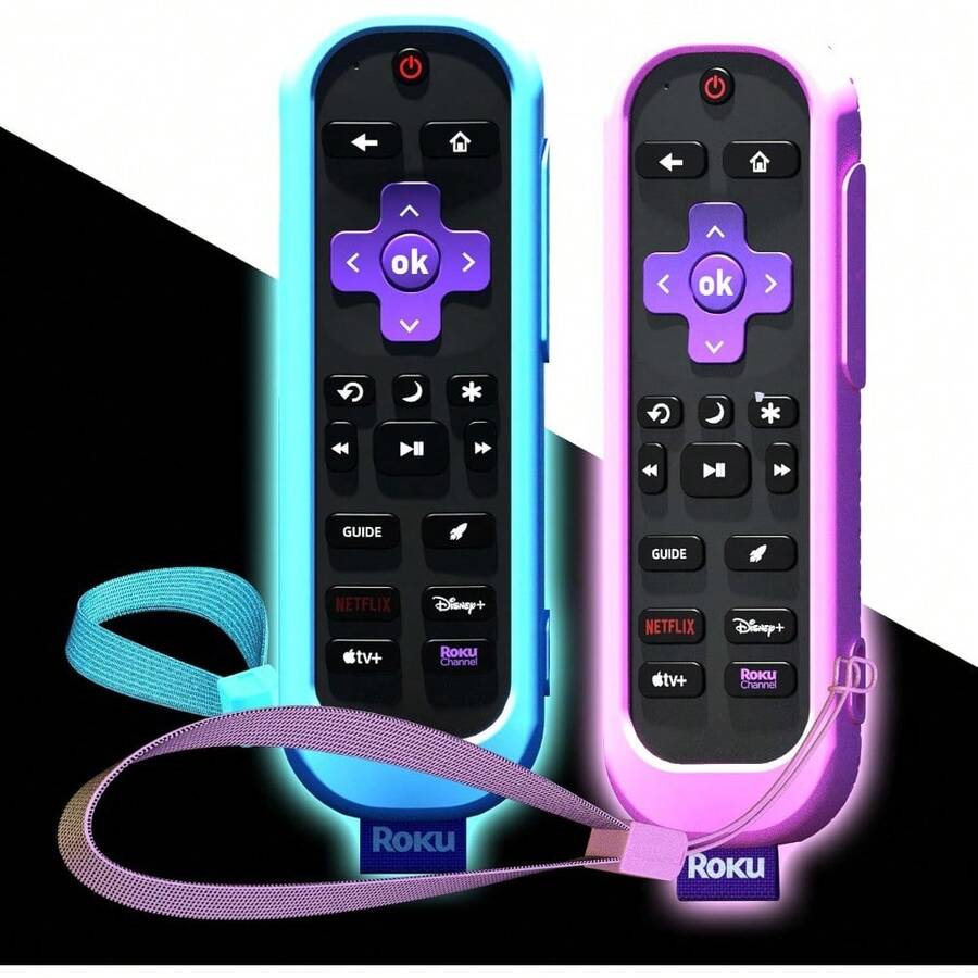 2Pack Cover For Roku Voice Remote Pro (2nd Edition), Case Compatible With Hisense TV Controller, Silicone Sleeve For  Smart TV Control Holder Glow In The Dark Purple Blue - Purple and Blue - View 1