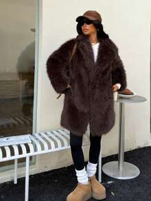 Seelio Women's Faux Fur Oversized Coat, Warm And Cozy European Style, Winter New Arrival - Brown - View 2
