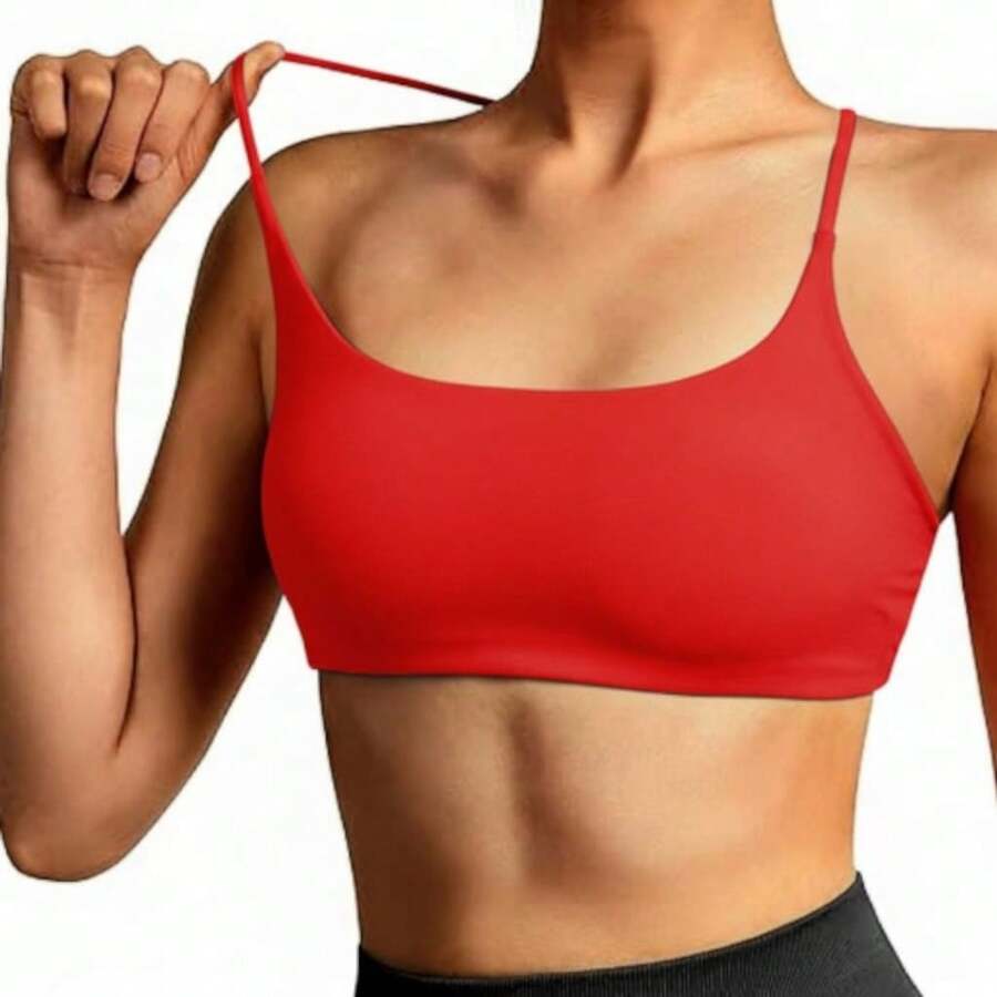 Top Gym Double Band Without Padding Thin Strap Zero Transparency Fashion Colors - 紅色 - 查看 1