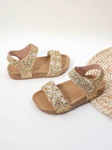 2025 Sommer Mode Mädchen Römische geflochtene Sandalen, Riemen Design, atmungsaktiver Fußschutz, rutschfeste leichte Korksohle (Sohlenfarbe zufällig) - Gold - Übersicht 7