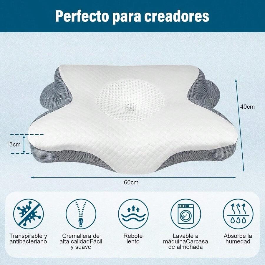 Almohada Memory Foam Cervical Almohada Ortopédica Ergonómica para Dormir Adecuada para Personas Que Duermen de Lado Espalda y Estómago con Funda de Almohada - Blanco1 - Ver 1