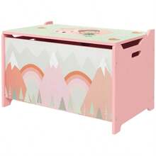Storage Box With Storage Space, Toy Box With Anti-Pinch Hinges On The Lid, Cute Animal Design, 60 X 37 X 39 Cm, Pink - Pink + Wood - View 9