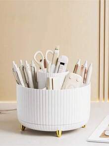 1pc Desktop Rotating Makeup Organizer Box, Stationery Storage Box, Pen Holder, Cosmetic Display Rack, Multi-Functional Makeup Brush Holder, Plastic Cosmetic Brush Storage Box - Multicolor - View 11