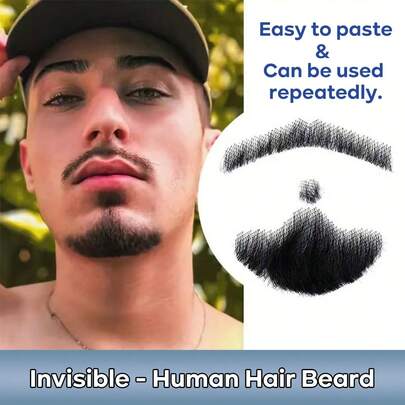 Fake Beard Goatee Beard Realistic 100% Human Hair Full Hand Tied Goatee False Beards Lace Invisible Fake Mustache For Halloween Dressing Men Makeup Entertainment/Drama/Party/Movie