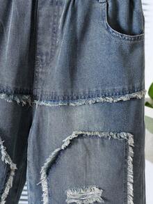 Tween BoyDistressed Frayed Hem Casual Denim Shorts, Summer - Light Wash - View 3