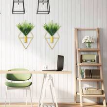 Set de 4 Jardineras Colgantes con Plantas Artificiales, Decoracin Geomtrica de Pared Jarrn Colgante de Metal Porta Plantas de Pared para Saln Dormitorio Oficina Dorado - Dorado - Ver 6