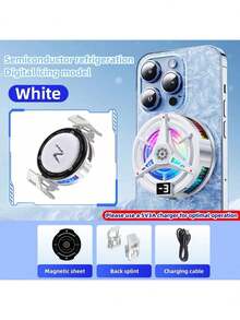 1 件黑色半导体冷却冰冻手机散热器风扇，带数字显示、磁力吸附、兼容 Android 和 IOS 手机、平板电脑、游戏、直播、RGB 灯、5V 3A 冷却技术，带夹子用于静音游戏电子竞技游戏配件