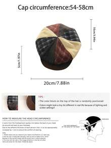 1顶复古英伦格纹报童帽，女士新款春夏大帽围报童帽，百搭贝雷帽 - 彩色 - 查看 11