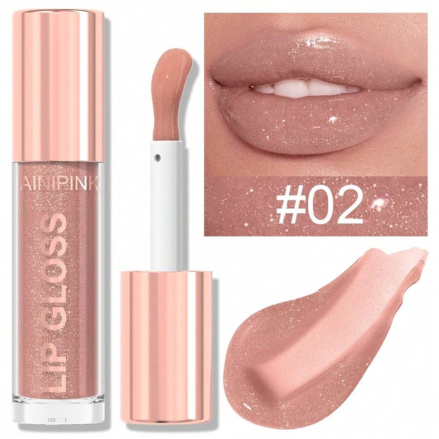 AINIPINK Pearlescent Lip Gloss, Waterproof Lipstick, Shimmer Lip Tint, Sweat-Proof And Non-Stick To Cups, Pearl Luster, Large Brush Head,Easy To Color, Moisturizing, Plumping, Transfer-Proof, Non-Sticky, Long-Lasting, Exquisite, Jelly, Nude, Christmas Gift, Daily, Suitable For Gifts, Festival Makeup, And Performance Makeup, Y2K Makeup Party Beach Travel Holiday Camping Outdoors Present Rose Fashion Girl New Year Cosmetic Cosplay Best Trip Festivals Color Fancy Campus School Charm Vibe Cny Chinese New Year, Valentine's Day Gifts, Vegan, Cruelty Free, Smooth And Easy To Apply, Crystal Clear And Radiant. Added With Unique Mint Ingredients, It Reduces The Sticky Feeling. - 彩色 - 查看 1