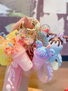 1pc, Creative Ice Cream Milk Tea Cup Keychain Pendant Fashion Gift Student Friend Car Bag Pendant Gift Creative Keychain, Backpack Pendant, Bag Charms, Birthday Gifts, Party Favors