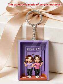 1/3/5pcs Customizable Family Style Photo Keychains, Personalized Acrylic Keychains, Purple Toy Box Style Personalized Acrylic Keychains, Personalized Souvenirs, Can Upload Name And Photo - Multicolor Cartoon Keychain 3 - View 4
