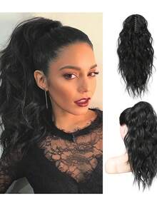 1pc 16-Inch Claw Clip-In Ponytail Extension, Wavy Curly Claw Clip Ponytail Extension, Natural Looking Synthetic Ponytail Hair Piece, For Women - Multicolor - View 4