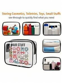 Lightweight Fade Resistant PVC Toiletry Bag For Women Girls Travel Organizer Pouch With Zipper Closure Portable Cosmetic For Case Easy Wipe Clean Design Modern Aesthetic Material Essentials Vacation Summer Holiday Back To School Supplies Waterproof Makeup Cruise Bathroom Large Capacity Techsavvy - 彩色 - 查看 7
