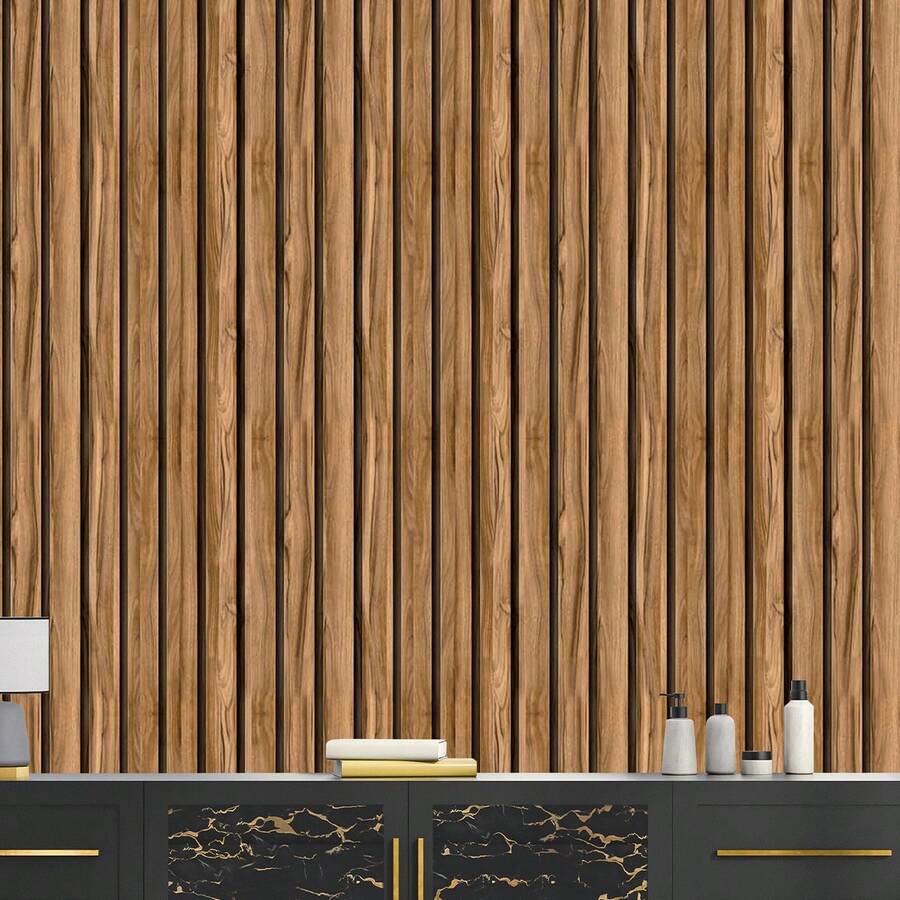Adhesive Wallpaper With Rustic Oak Wood Ribbed Pattern, Medium Size - Multicolored 1 - View 1