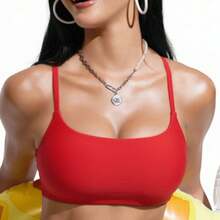 Top Gym Bandeau Double With Removable Padding, Thin Straps, Zero Transparency, Fashion Colors - 紅色 - 查看 1