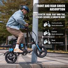 Electric Bike For Adults Teens, Folding Ebike,Commuter City Foldable E Bike With 500W Motor And 48V 15Ah Battery, 20MPH Speed Pedals Assist,32 Mi Long Range, Dual Disc Brakes,14" Compact Electric Bicycle - 黑色 - 查看 5