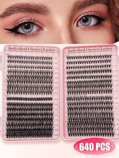 640pcs Natural Soft False Eyelashes, Mixed 10D, 20D, 30D, 40D Density, 8-16mm D Curl, 0.07mm Thickness, Suitable For DIY Eyelash Extension, Daily Makeup, Cosplay. Upgraded Gift Box Packaging Includes Multiple Clusters, Can Use Individual Lashes Or Full Strips.
